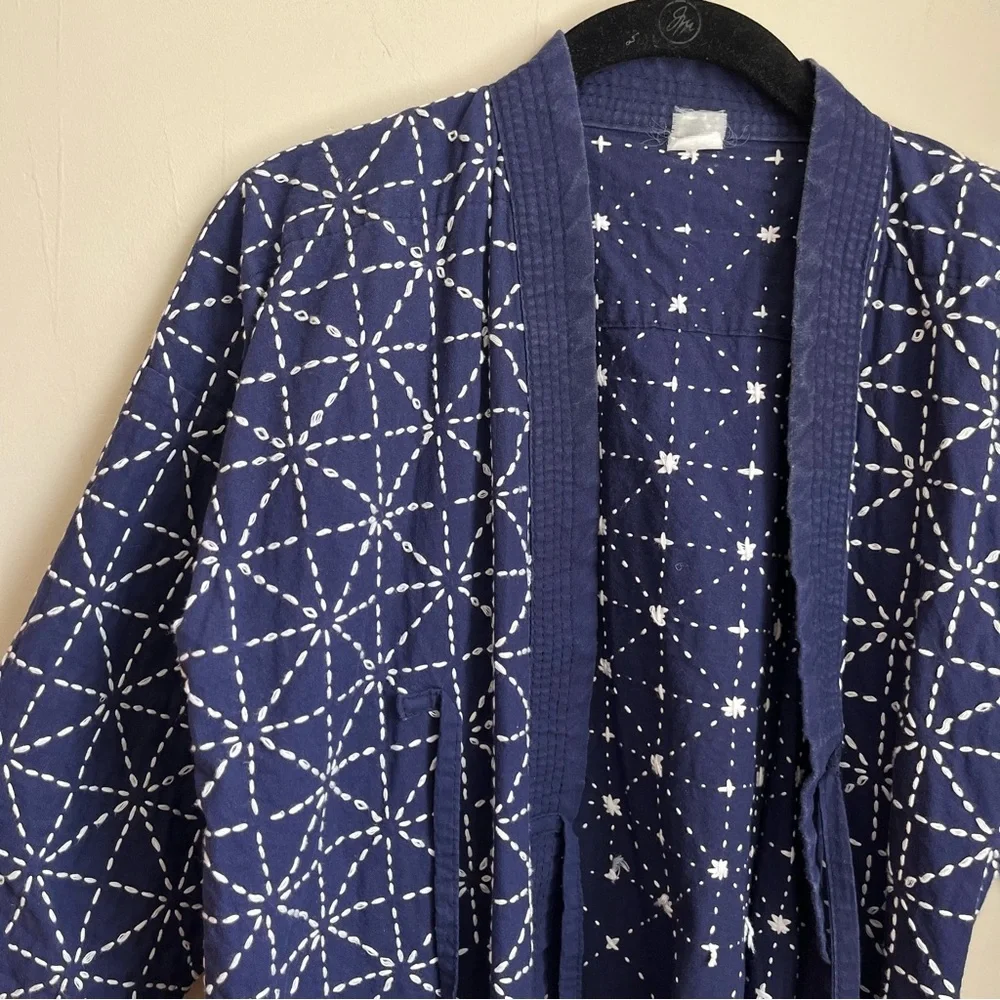 kiriko hand-stitched sashiko cotton haori jacket - Picture 2 of 14